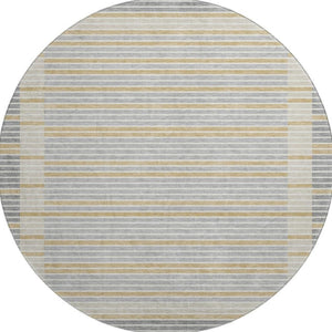 HomeRoots 8' Round Washable Rug in Gray, Gold & Silver Stripes - UV Protection & Stain-Resistant for Homes 693465
