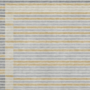 HomeRoots 8' Striped Washable Area Rug in Gray, Gold & Silver - UV Protected, Durable & Easy to Clean! 693466