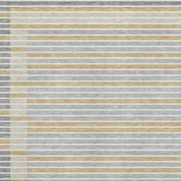 HomeRoots 8' Striped Washable Area Rug in Gray, Gold & Silver - UV Protected, Durable & Easy to Clean! 693466