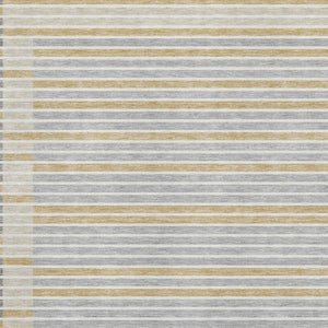 HomeRoots 10' Gray, Gold & Silver Striped Washable Area Rug with UV Protection - Durable, Non-Slip Design! 693468