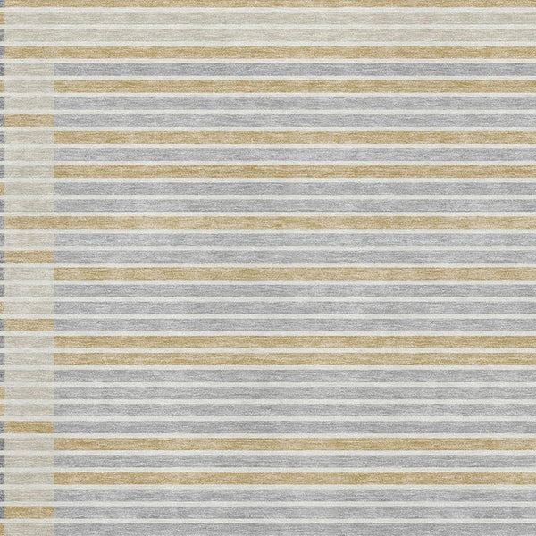 HomeRoots 10' Gray, Gold & Silver Striped Washable Area Rug with UV Protection - Durable, Non-Slip Design! 693468