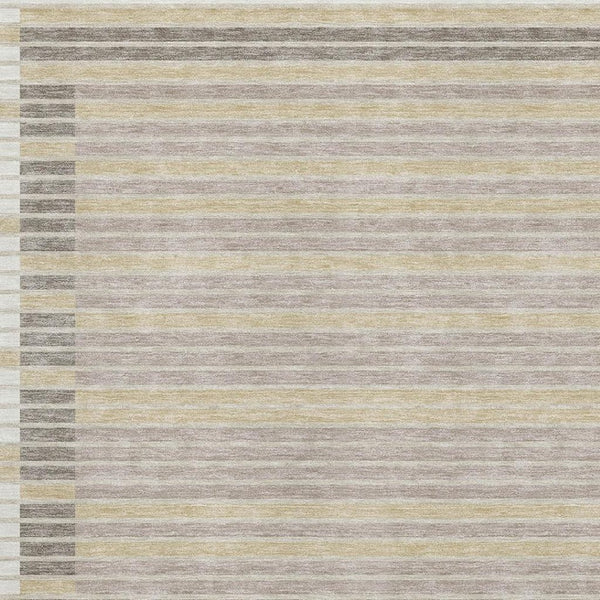 HomeRoots 5' X 8' Washable Ivory Tan Taupe Striped Area Rug - Durable UV-Protected, Stain-Resistant Design 693470