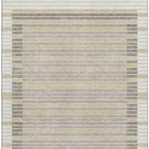 HomeRoots 5' X 8' Washable Ivory Tan Taupe Striped Area Rug - Durable UV-Protected, Stain-Resistant Design 693470