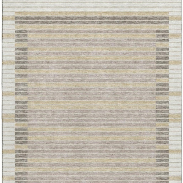 HomeRoots 5' X 8' Washable Ivory Tan Taupe Striped Area Rug - Durable UV-Protected, Stain-Resistant Design 693470