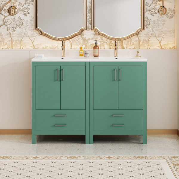 English Elm 48'' Bathroom Vanity with Sink 48.8'' Modern Freestanding 6-Drawer Ceramic Basin Cabinet for Baths Green N710SS00006F