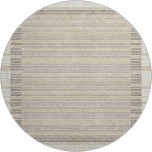 HomeRoots 8' X 8' Striped Washable Round Rug in Ivory, Tan & Taupe - UV Protected, Durable & Easy Care! 693471
