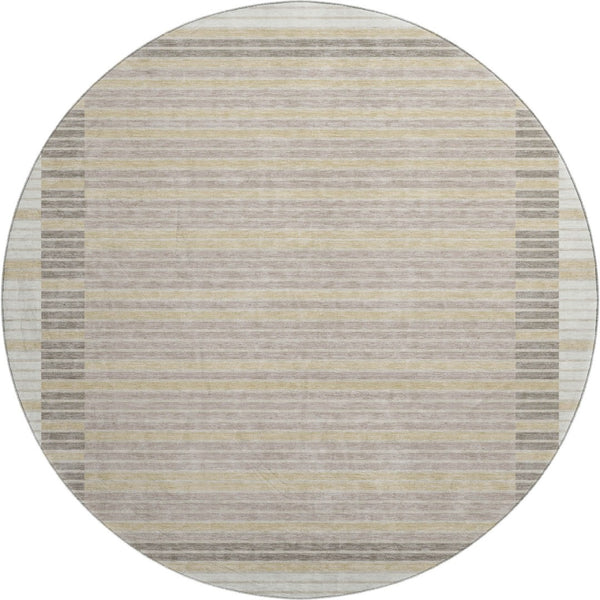 HomeRoots 8' X 8' Striped Washable Round Rug in Ivory, Tan & Taupe - UV Protected, Durable & Easy Care! 693471