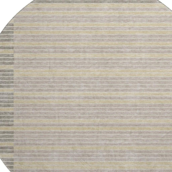 HomeRoots 8' X 8' Striped Washable Round Rug in Ivory, Tan & Taupe - UV Protected, Durable & Easy Care! 693471