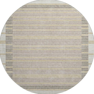 HomeRoots 8' X 8' Striped Washable Round Rug in Ivory, Tan & Taupe - UV Protected, Durable & Easy Care! 693471