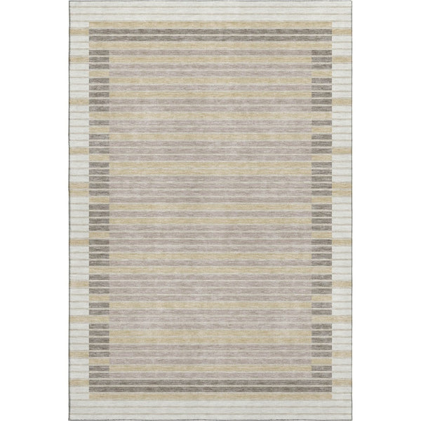 HomeRoots 8' Ivory Tan Taupe Striped Washable Area Rug – Durable, Stain-Resistant with UV Protection & Non-Slip Backing 693472