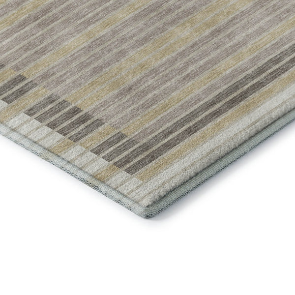 HomeRoots 8' Ivory Tan Taupe Striped Washable Area Rug – Durable, Stain-Resistant with UV Protection & Non-Slip Backing 693472