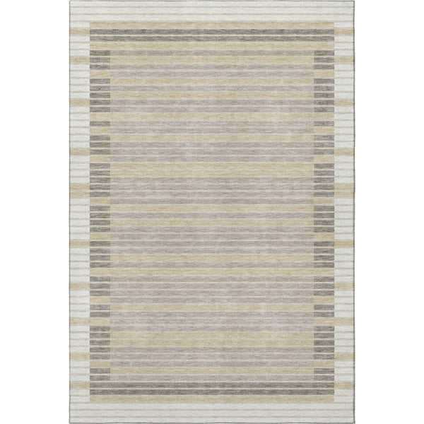 HomeRoots 8' Ivory Tan Taupe Striped Washable Area Rug – Durable, Stain-Resistant with UV Protection & Non-Slip Backing 693472