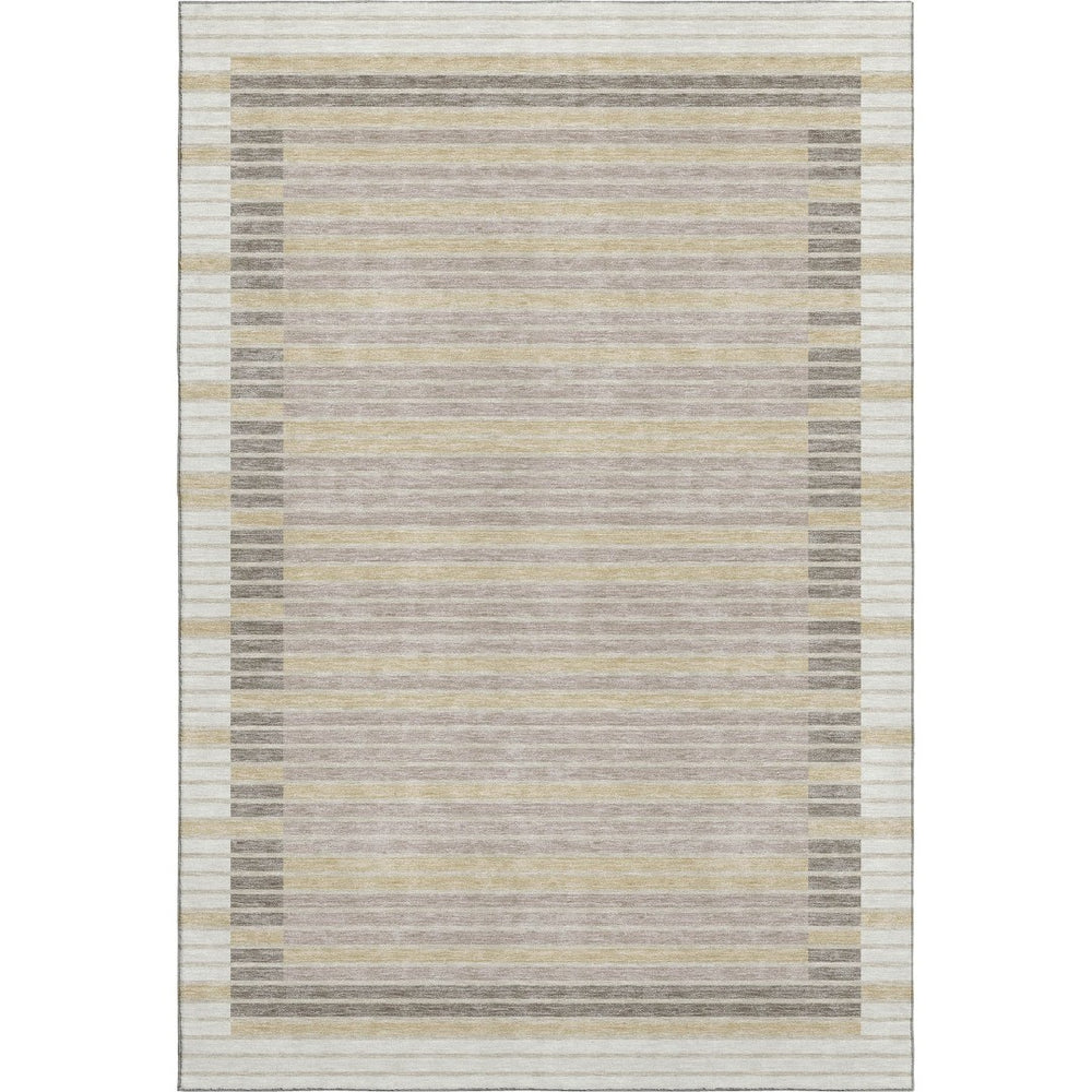 HomeRoots 9' X 12' Ivory Tan Striped Area Rug - Washable, Stain Resistant, UV Protected for Family Homes 693473
