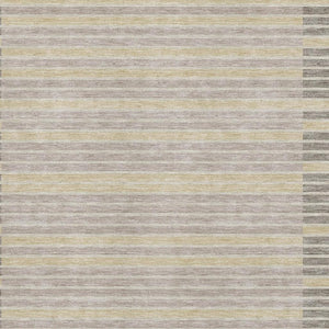 HomeRoots 9' X 12' Ivory Tan Striped Area Rug - Washable, Stain Resistant, UV Protected for Family Homes 693473