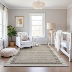 HomeRoots 10' X 14' Striped Washable Area Rug in Ivory Tan & Taupe - UV Protected for Style & Durability 693474