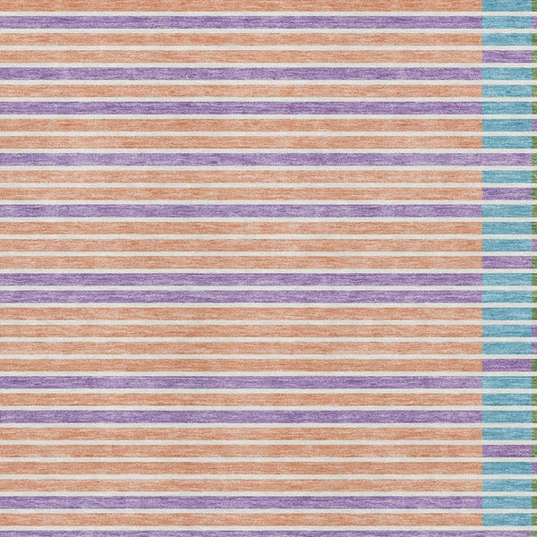 HomeRoots 5' X 8' Striped Washable Area Rug in Vibrant Lime Green, Peach, Teal & Purple - UV Protected & Durable! 693476