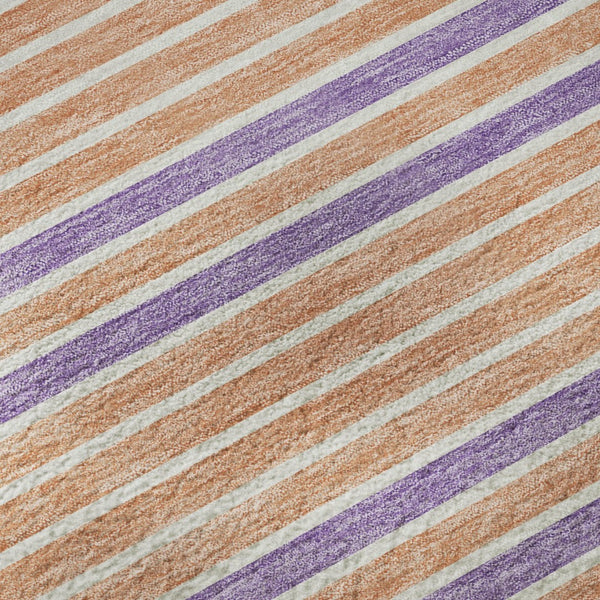HomeRoots 8' Vibrant Striped Washable Round Rug in Lime Green, Peach, Teal & Purple - UV Protected & Non-Slip 693477