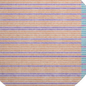 HomeRoots 8' Vibrant Striped Washable Round Rug in Lime Green, Peach, Teal & Purple - UV Protected & Non-Slip 693477