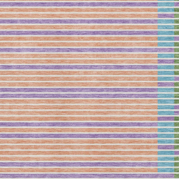 HomeRoots 8' Vibrant Striped Washable Area Rug in Lime Green, Peach, Teal & Purple - UV Protected & Non-Slip 693478