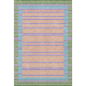 HomeRoots 8' Vibrant Striped Washable Area Rug in Lime Green, Peach, Teal & Purple - UV Protected & Non-Slip 693478