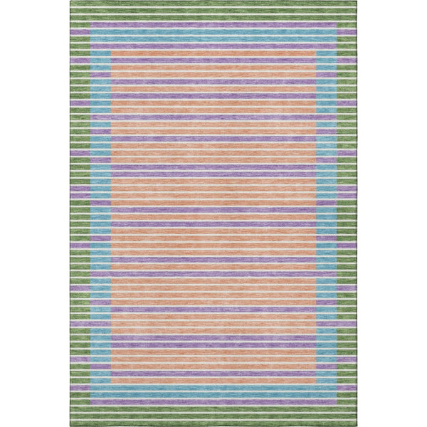 HomeRoots 8' Vibrant Striped Washable Area Rug in Lime Green, Peach, Teal & Purple - UV Protected & Non-Slip 693478