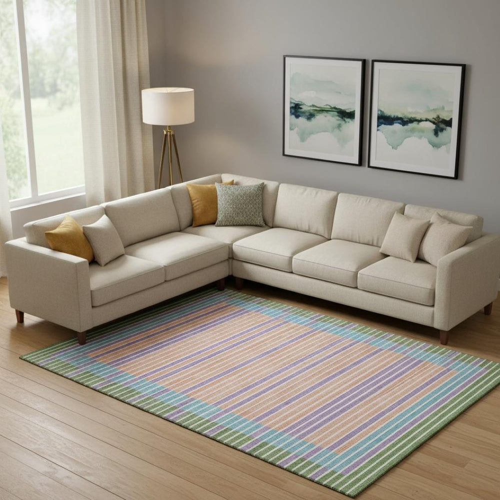 HomeRoots 9' X 12' Vibrant Striped Washable Area Rug - Kid & Pet-Friendly with UV Protection for Any Space! 693479