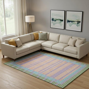 HomeRoots 9' X 12' Vibrant Striped Washable Area Rug - Kid & Pet-Friendly with UV Protection for Any Space! 693479