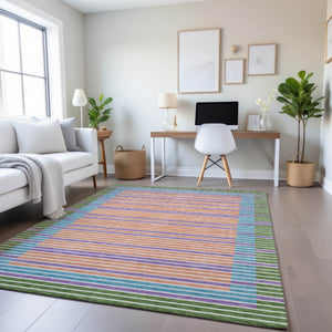 HomeRoots 9' X 12' Vibrant Striped Washable Area Rug - Kid & Pet-Friendly with UV Protection for Any Space! 693479