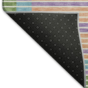 HomeRoots 9' X 12' Vibrant Striped Washable Area Rug - Kid & Pet-Friendly with UV Protection for Any Space! 693479