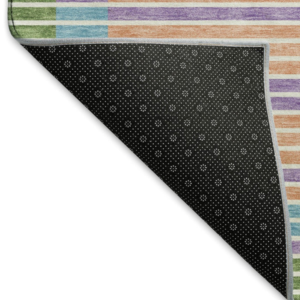 HomeRoots 9' X 12' Vibrant Striped Washable Area Rug - Kid & Pet-Friendly with UV Protection for Any Space! 693479