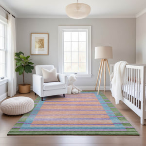 HomeRoots 9' X 12' Vibrant Striped Washable Area Rug - Kid & Pet-Friendly with UV Protection for Any Space! 693479