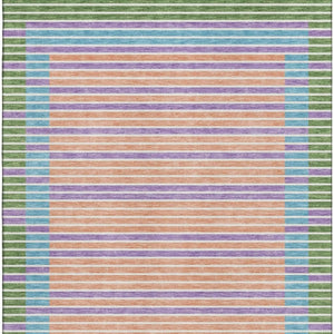 HomeRoots 9' X 12' Vibrant Striped Washable Area Rug - Kid & Pet-Friendly with UV Protection for Any Space! 693479
