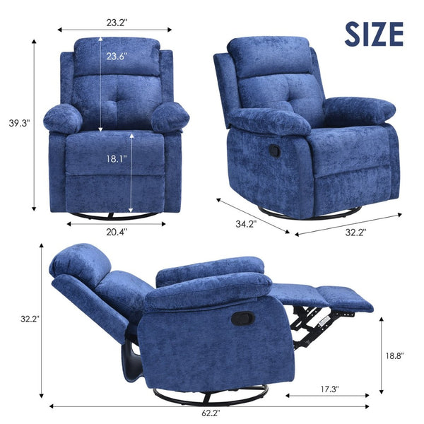 English Elm Small Swivel Rocker Recliner Compact Upholstered Accent Chair for Bedroom T3623P434287
