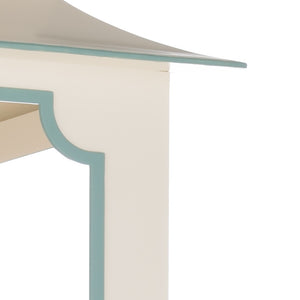 Chelsea House Tole Pagoda Lantern Large In Cream Lacquer With Blue Trim — Handpainted Iron Pendant, 33"H Statement 69348