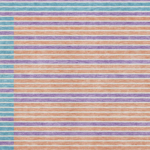HomeRoots 10' X 14' Washable Striped Area Rug in Vibrant Lime Green, Peach, Teal & Purple with UV Protection 693480