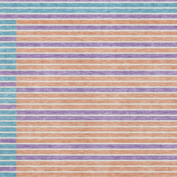 HomeRoots 10' X 14' Washable Striped Area Rug in Vibrant Lime Green, Peach, Teal & Purple with UV Protection 693480