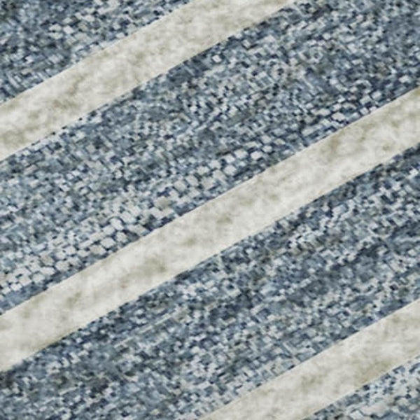 HomeRoots 5' Navy Blue, Ivory & Gray Striped Washable Area Rug - UV Protected, Stain-Resistant & Durable Design 693482