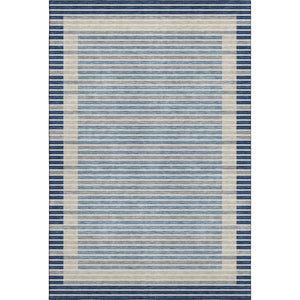 HomeRoots 8' Navy Blue Ivory and Gray Striped Washable Area Rug with UV Protection - Durable, Stylish & Non-Slip 693484