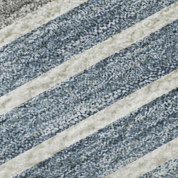 HomeRoots 8' Navy Blue Ivory and Gray Striped Washable Area Rug with UV Protection - Durable, Stylish & Non-Slip 693484