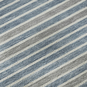 HomeRoots 9' X 12' Navy Blue, Ivory & Gray Striped Washable Area Rug – Durable, UV-Protected & Easy Care! 693485