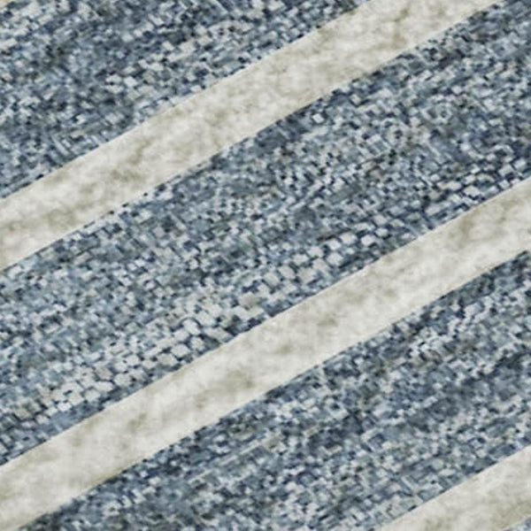 HomeRoots 9' X 12' Navy Blue, Ivory & Gray Striped Washable Area Rug – Durable, UV-Protected & Easy Care! 693485