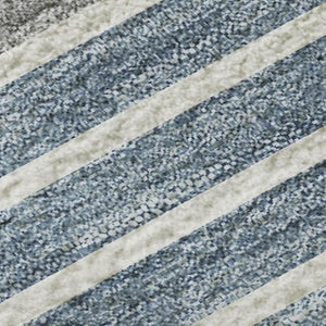 HomeRoots 9' X 12' Navy Blue, Ivory & Gray Striped Washable Area Rug – Durable, UV-Protected & Easy Care! 693485