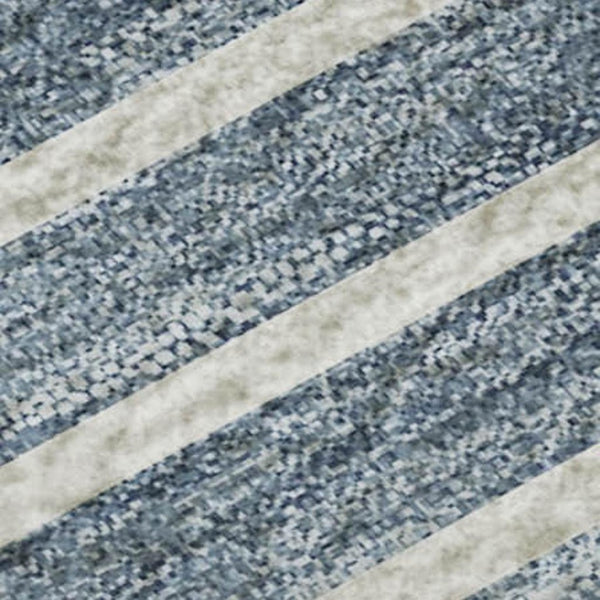 HomeRoots 10' Navy Blue Ivory Gray Striped Washable Area Rug with UV Protection – Perfect for Busy Homes! 693486