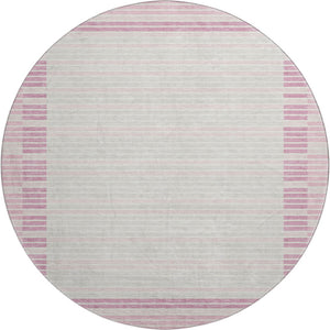 HomeRoots 8' X 8' Washable Round Rug in Pink, Ivory & Mauve Stripes - UV Protection, Stain Resistant, Stylish & Durable 693489