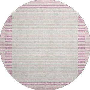 HomeRoots 8' X 8' Washable Round Rug in Pink, Ivory & Mauve Stripes - UV Protection, Stain Resistant, Stylish & Durable 693489