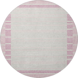 HomeRoots 8' X 8' Washable Round Rug in Pink, Ivory & Mauve Stripes - UV Protection, Stain Resistant, Stylish & Durable 693489