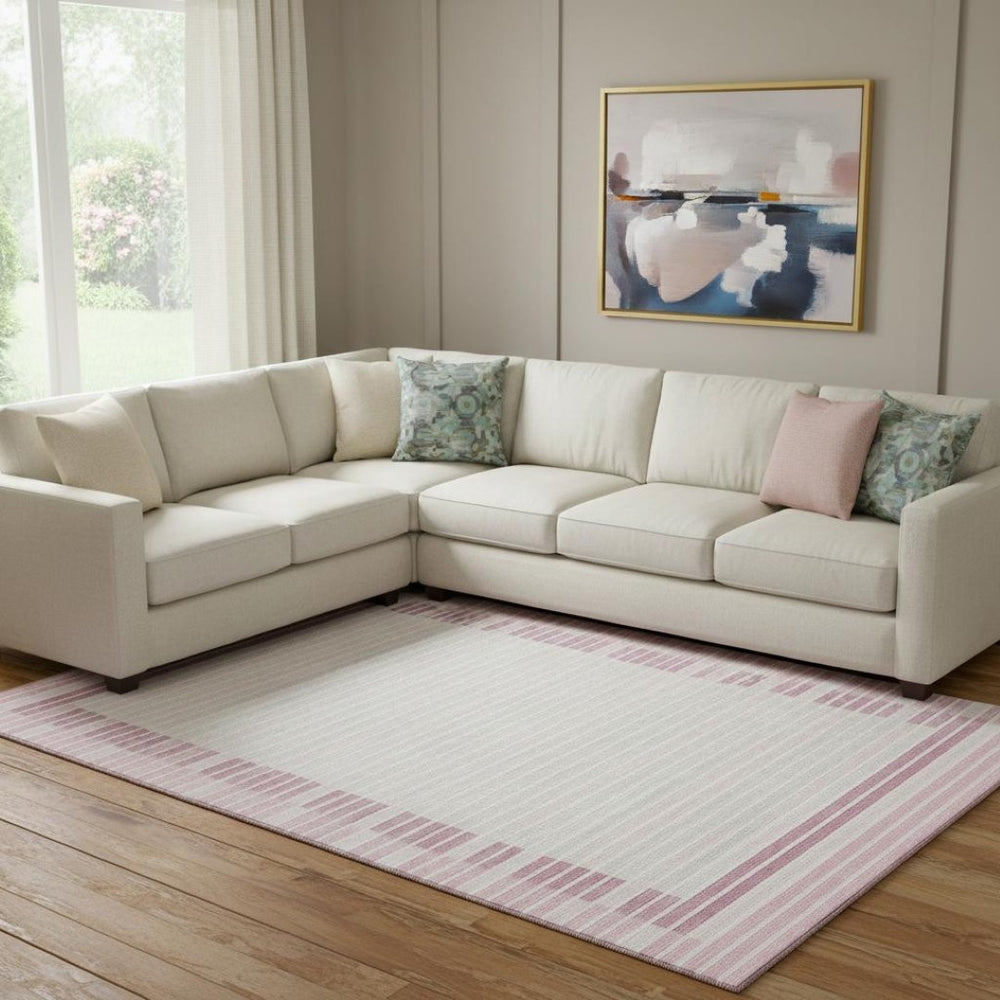 HomeRoots 8' Pink Ivory and Mauve Striped Washable Area Rug - Pet-Friendly, UV Protected for Any Room 693490