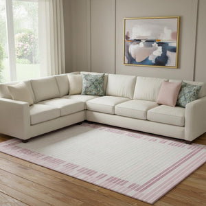 HomeRoots 8' Pink Ivory and Mauve Striped Washable Area Rug - Pet-Friendly, UV Protected for Any Room 693490