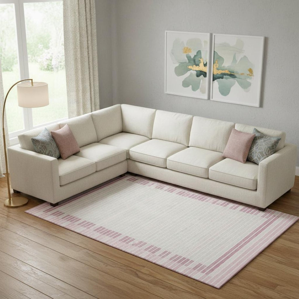 HomeRoots 9' X 12' Washable Striped Area Rug in Pink, Ivory & Mauve - Durable, UV Protected & Stylish Design 693491