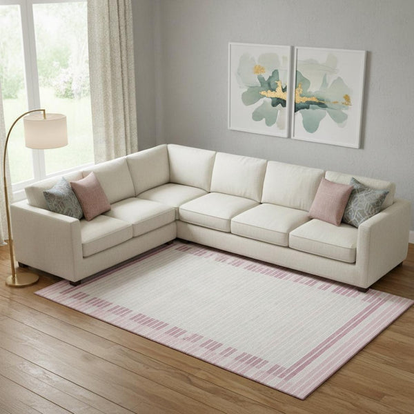 HomeRoots 9' X 12' Washable Striped Area Rug in Pink, Ivory & Mauve - Durable, UV Protected & Stylish Design 693491